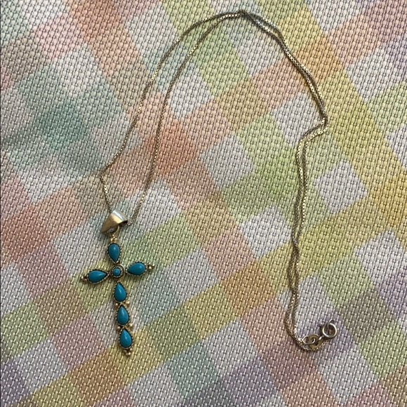 Jewelry - Sterling Silver Turquoise Cross Necklace